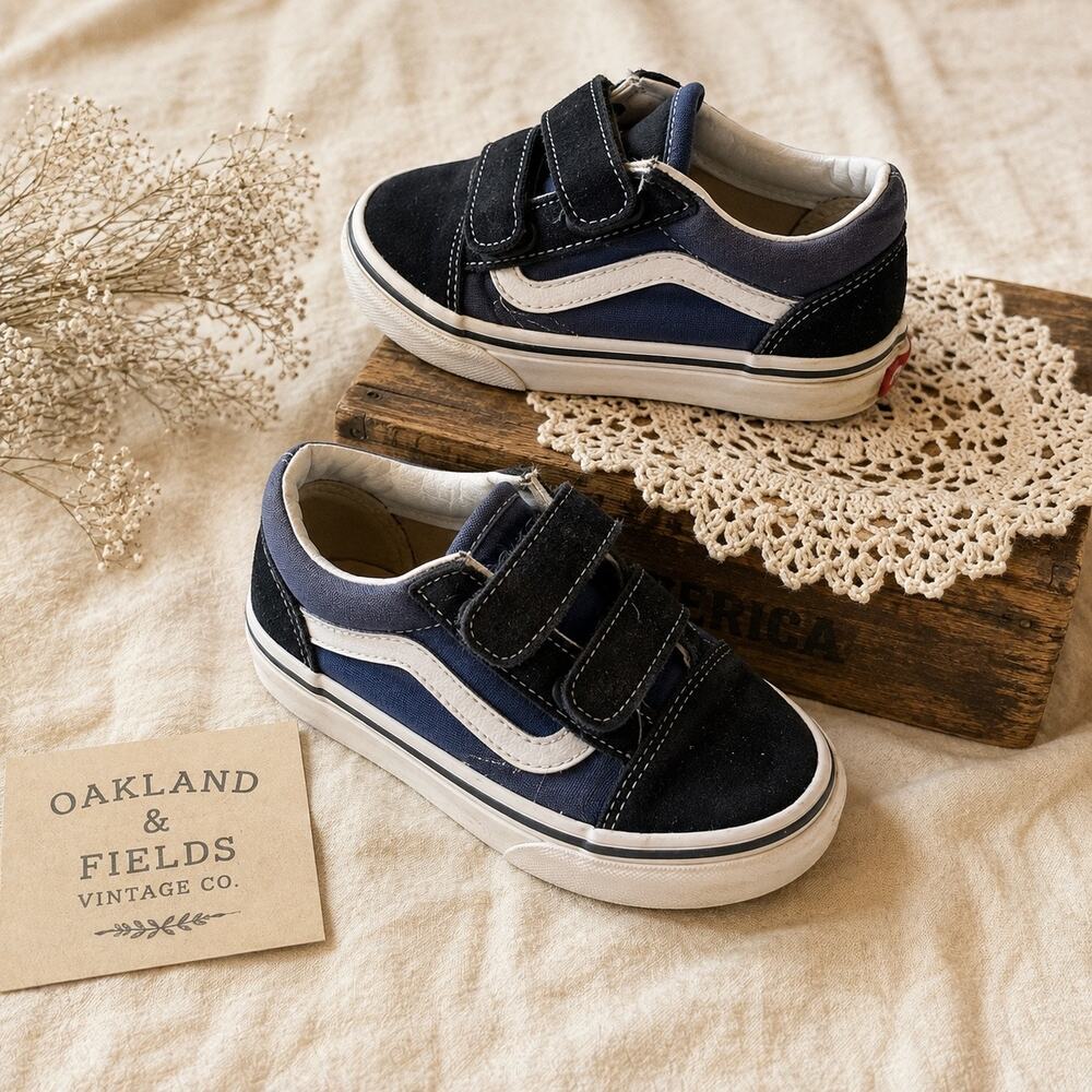 Vans Kids Navy & Black Double Velcro Sneakers Size 13